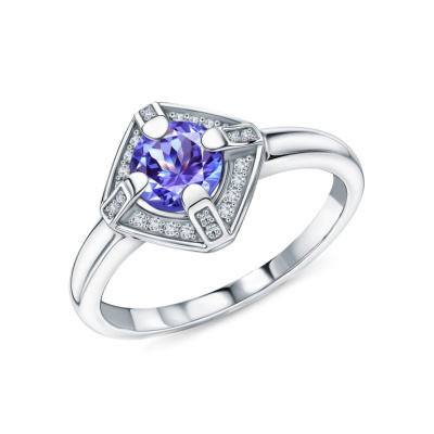 Золотое кольцо с бриллиантами природными и танзанитами природными