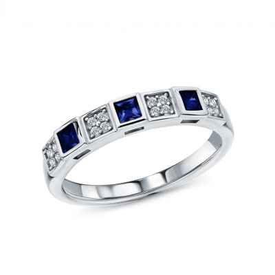 Серебряное кольцо с сапфирами и фианитами