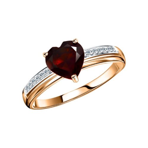 Золотое кольцо с бриллиантами природными и гранатами природными