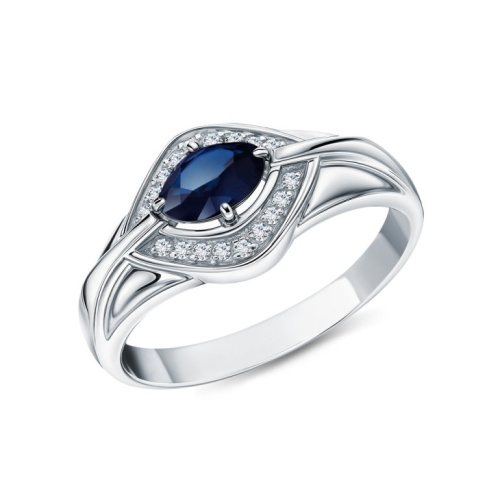 Золотое кольцо с бриллиантами природными и сапфирами природными