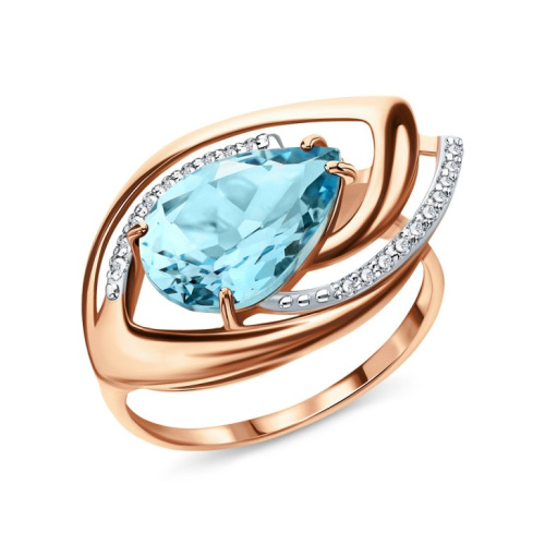 Золотое кольцо с фианитами и топазом природным