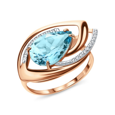 Золотое кольцо с фианитами и топазом природным