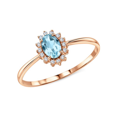 Золотое кольцо с бриллиантами природными и топазами природными