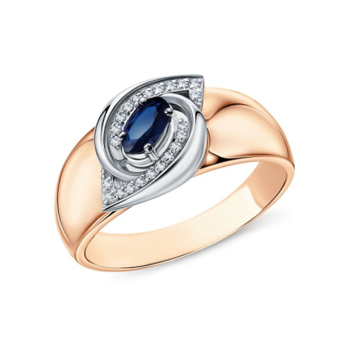 Золотое кольцо с бриллиантами природными и сапфирами природными