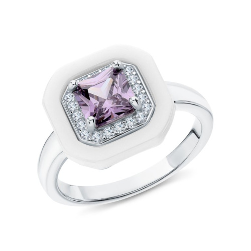 Серебряное кольцо с фианитами и керамикой