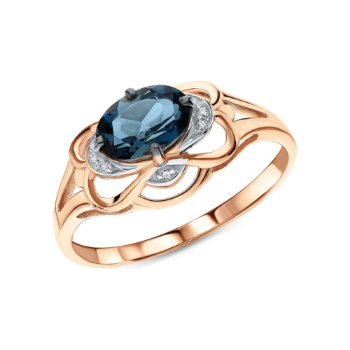 Золотое кольцо с фианитами и топазом природным