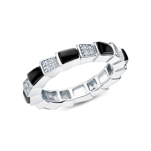 Серебряное кольцо с фианитами и ониксом природным