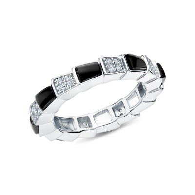 Серебряное кольцо с фианитами и ониксом природным