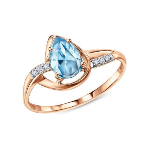 Золотое кольцо с бриллиантами природными и топазами природными