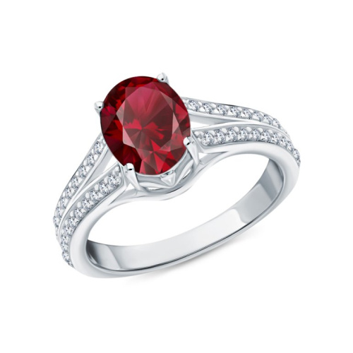 Серебряное кольцо с фианитами и рубинами природными