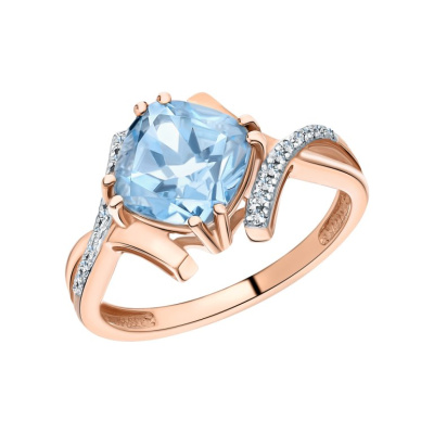 Золотое кольцо с бриллиантами природными и топазами природными