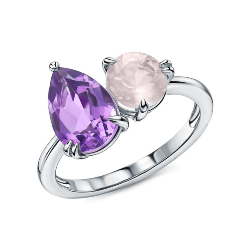 Серебряное кольцо с кварцами природными и аметистами природными