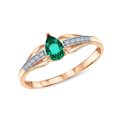 Золотое кольцо с бриллиантами природными и изумрудами выращенными