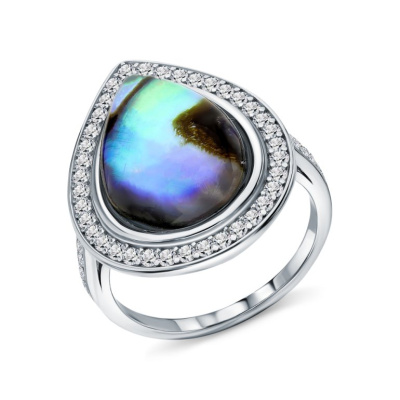 Серебряное кольцо с фианитами и ракушкой