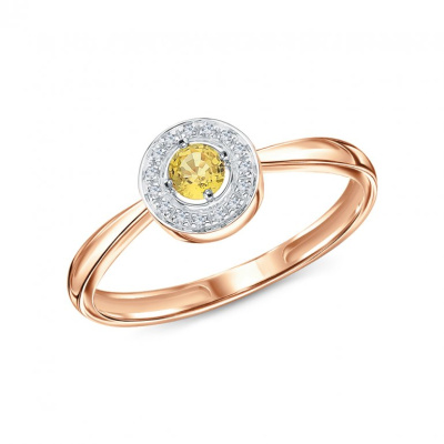 Золотое кольцо с бриллиантами природными и сапфирами природными