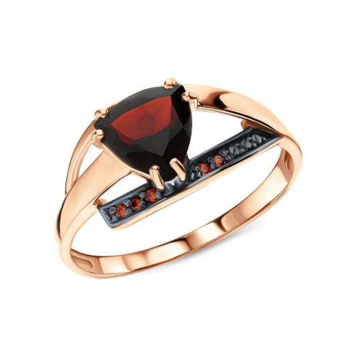 Золотое кольцо с фианитами и гранатами природными