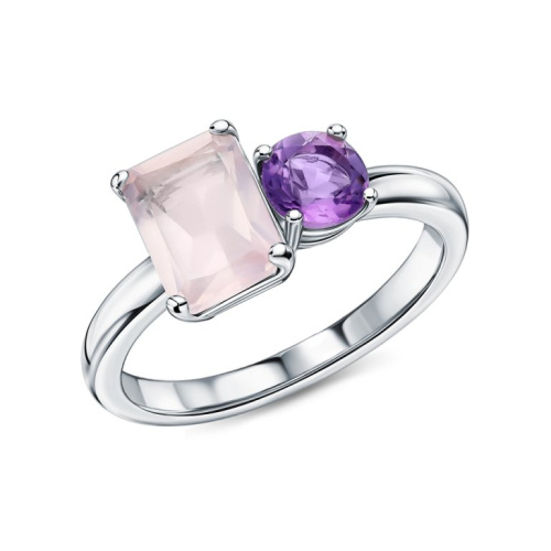 Серебряное кольцо с кварцами природными и аметистами природными