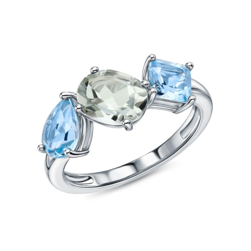 Серебряное кольцо с топазами природными и аметистами природными