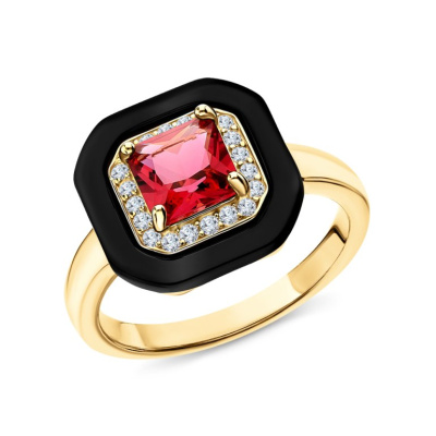 Серебряное кольцо с фианитами и керамикой