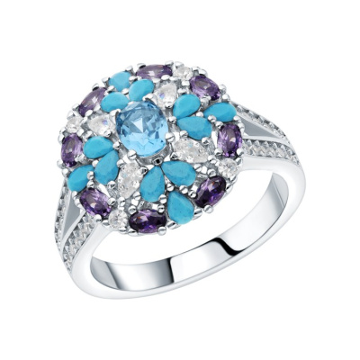 Серебряное кольцо с фианитами и алпанитом