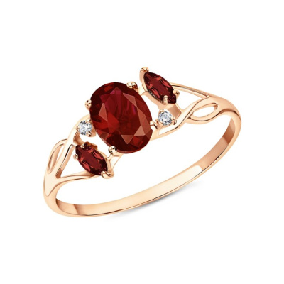 Золотое кольцо с фианитами и гранатами природными