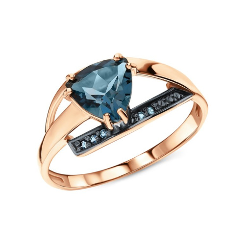 Золотое кольцо с фианитами и топазами природными