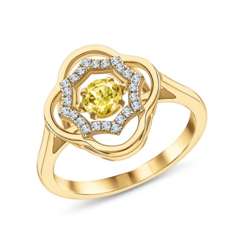 Серебряное кольцо с цитрином и фианитами