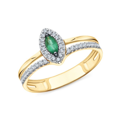 Золотое кольцо с бриллиантами природными и изумрудами природными