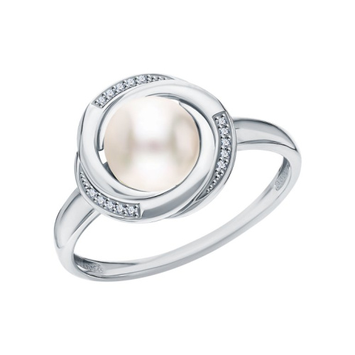 Золотое кольцо с бриллиантами природными и жемчугом природным культивированным