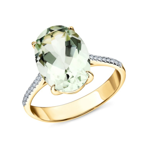 Золотое кольцо с празиолитом и бриллиантами