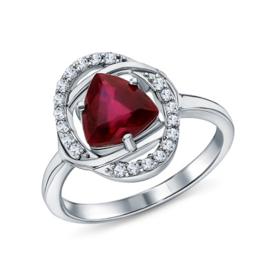 Серебряное кольцо с фианитами и рубином природным