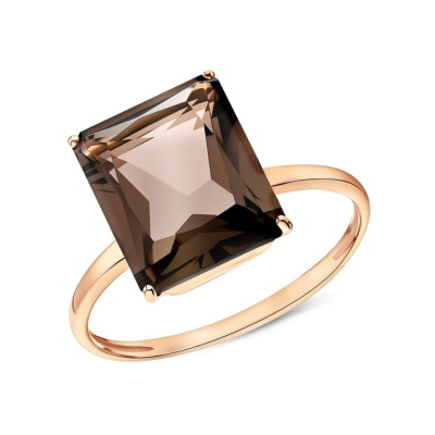 Золотое кольцо с кварцем дымчатым природным