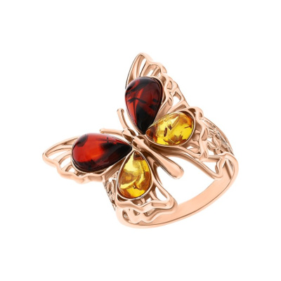 Серебряное кольцо с янтарями природными