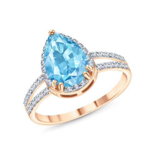 Золотое кольцо с фианитами и топазами природными