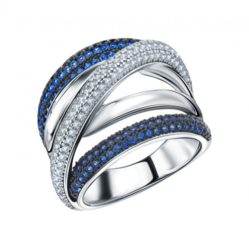 Серебряное кольцо с фианитами и синтетическими шпинелями
