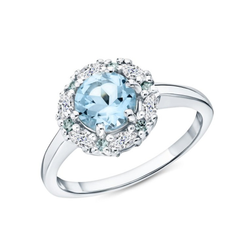 Серебряное кольцо с фианитами и топазами природными