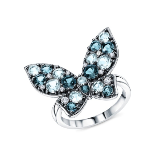 Серебряное кольцо с  топазами и фианитами