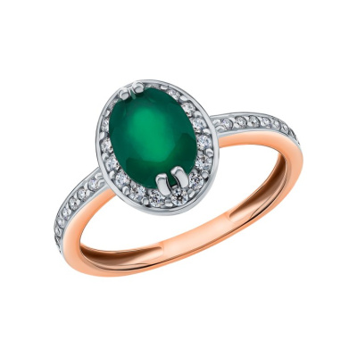 Серебряное кольцо с фианитами и агатами природными