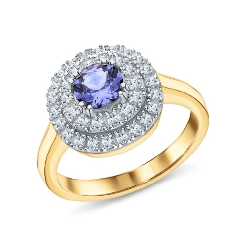 Серебряное кольцо с фианитами и танзанитами природными