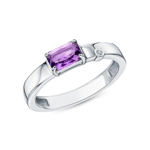 Серебряное кольцо с бриллиантом природным и аметистом природным
