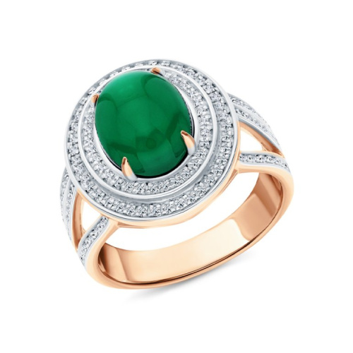 Золотое кольцо с бриллиантами природными и агатами природными