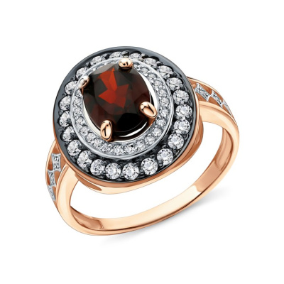 Золотое кольцо с фианитами и гранатом природным