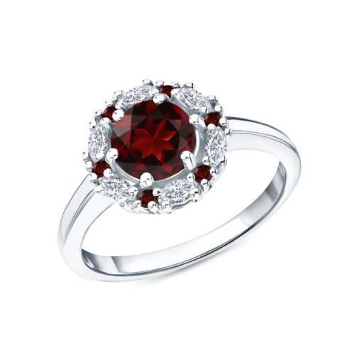 Серебряное кольцо с фианитами и гранатами природными