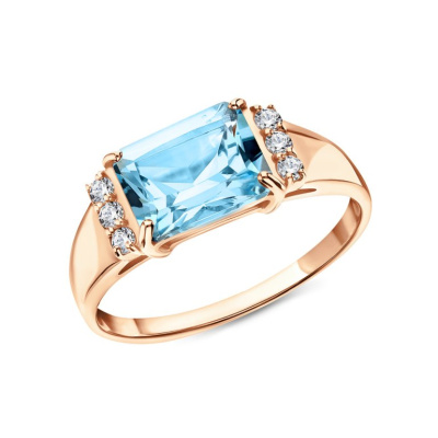 Золотое кольцо с фианитами и топазом природным