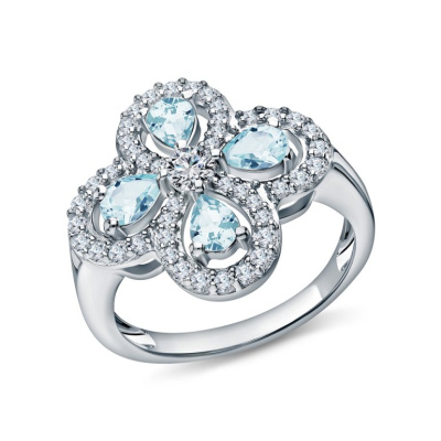 Серебряное кольцо с фианитами и топазами природными