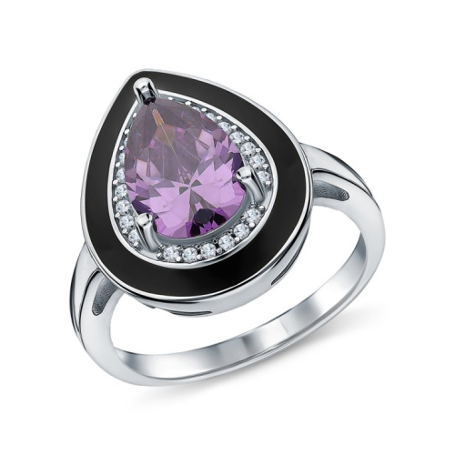 Серебряное кольцо с эмалью и фианитами