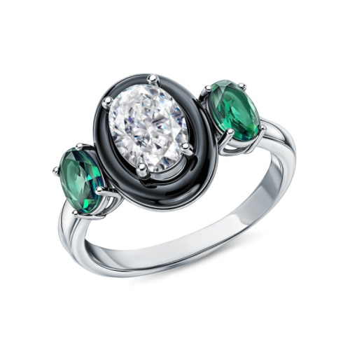 Серебряное кольцо с фианитами и керамикой