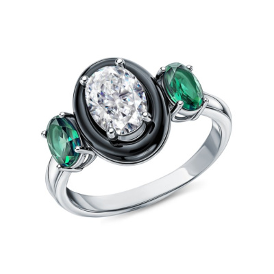 Серебряное кольцо с фианитами и керамикой