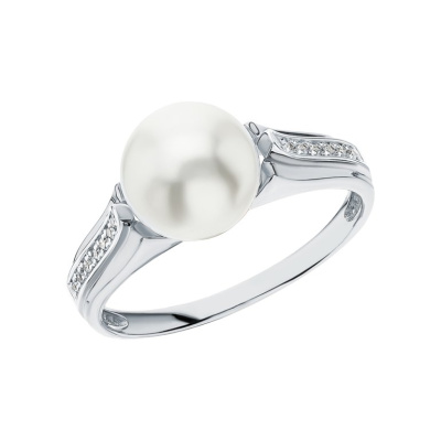 Золотое кольцо с бриллиантами природными и жемчугом природным культивированным