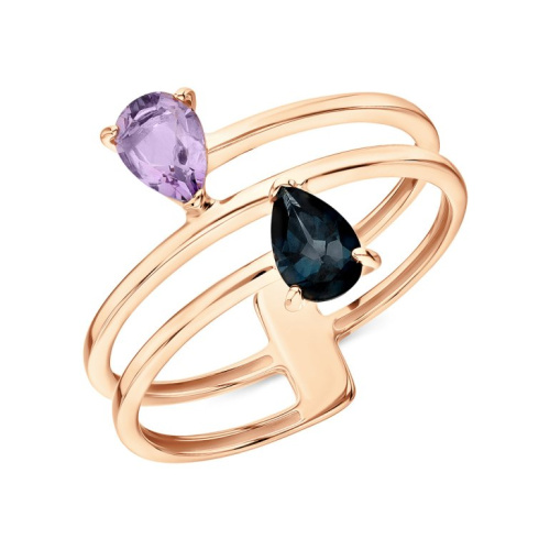 Золотое кольцо с топазом природным и аметистом природным